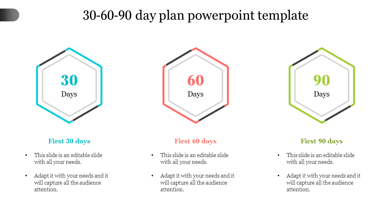 Hexagonal 30 60 90 Day Plan PowerPoint Template Designs